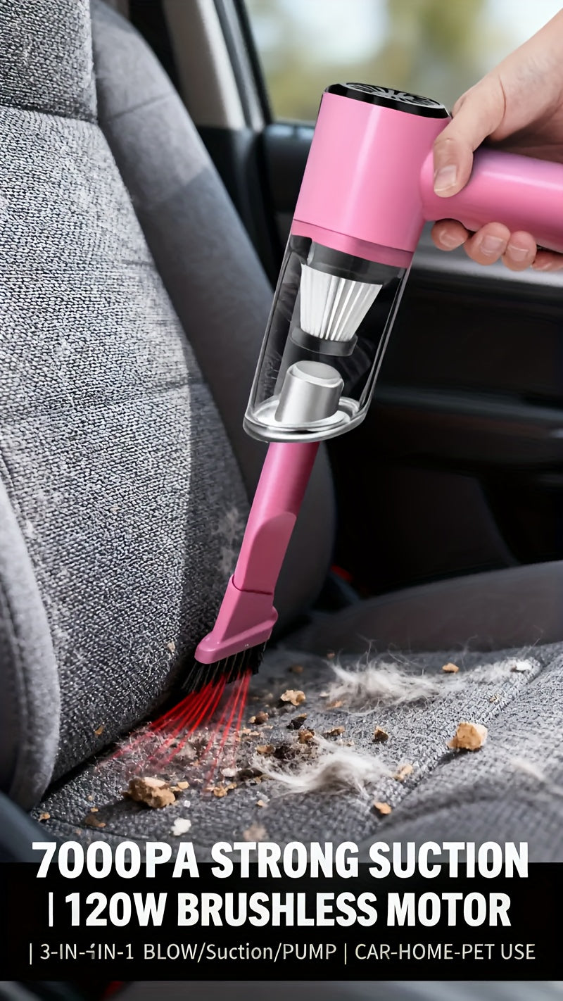 Cordless Car Vacuum Cleaner 7KPa Strong Suction – 80dB Quiet, 3 Nozzles, USB Rechargeable Handheld Portable Auto Vacuum for Car Interior Home Pet Hair, Gift for Women Drivers