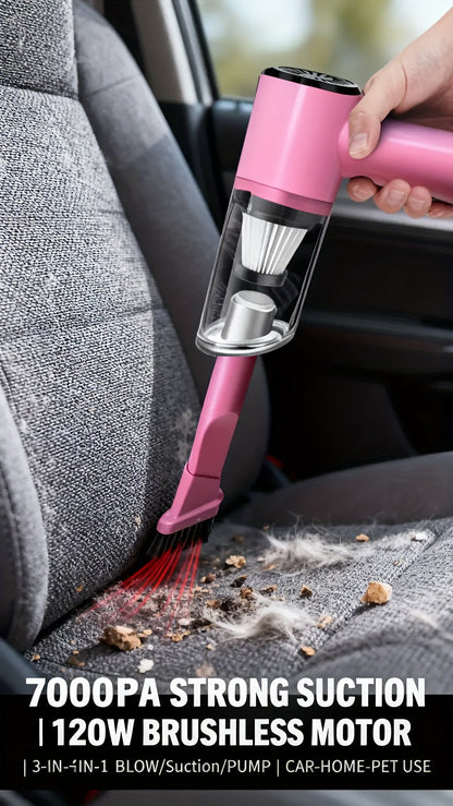 Cordless Car Vacuum Cleaner 7KPa Strong Suction – 80dB Quiet, 3 Nozzles, USB Rechargeable Handheld Portable Auto Vacuum for Car Interior Home Pet Hair, Gift for Women Drivers