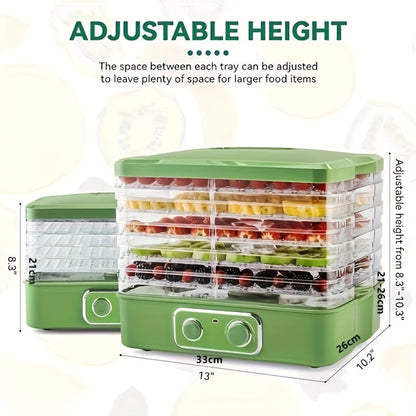 Food Dehydrator - 5-Tray & 8-Tier BPA-Free Stackable, 95–158°F Digital Temp Control, Quiet <33dB, 240W - Jerky, Fruit, Meat, Veggies, Herbs & Snacks - Silver & Green