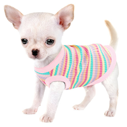 Soft Ribbed Striped Dog Tank Top Vest for Small Dogs - Lightweight Breathable Pullover Dog Shirt for XS to XXL Breeds, Cute Dog Clothes in 11 Colors for Chihuahua Yorkie Pomeranian Daily Wear