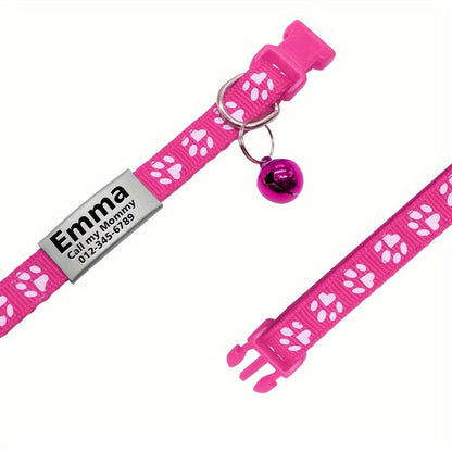 Personalized Adjustable Dog & Cat Collar with Paw Print Design - Colorful Customized Pet ID Tag Collar Stylish Safe Breakaway for Small Medium Large Pets Christmas Gift