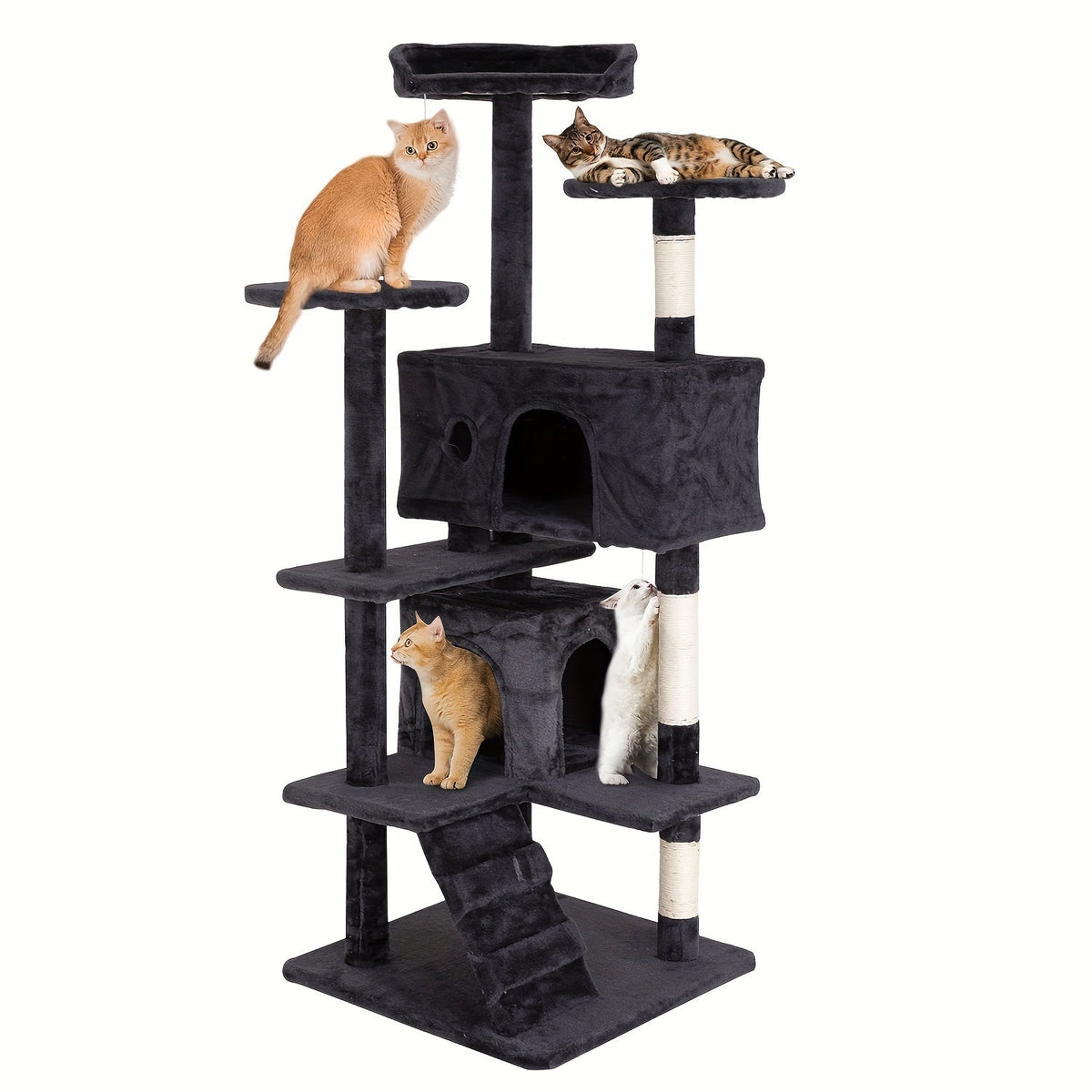 Multi-Level Cat Tree Tower with Scratching Post, Perches & Plush Apartments – Space-Saving Indoor Cat Climbing Frame & Activity Center, Heights 36–80 Inch, 6 Colors