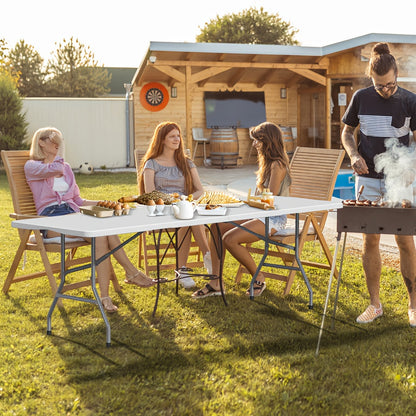 8FT Heavy-Duty Plastic Folding Table with Handles Portable Indoor Outdoor Dining Table for Home Parties Picnics Camping & Events – White & Black