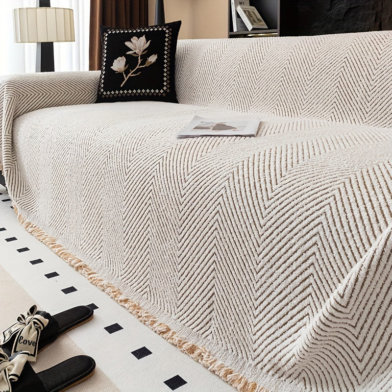 Thickened Plush Sofa Cover - Non-Slip, Pet-Friendly Furniture Protector - 4 Sizes - Living Room, Bedroom & Office - Khaki, White & Black, Grey & Black