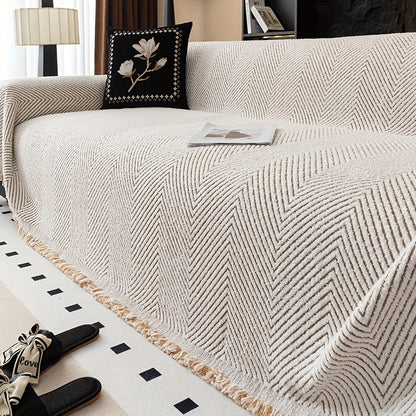 Thickened Plush Sofa Cover - Non-Slip, Pet-Friendly Furniture Protector - 4 Sizes - Living Room, Bedroom & Office - Khaki, White & Black, Grey & Black