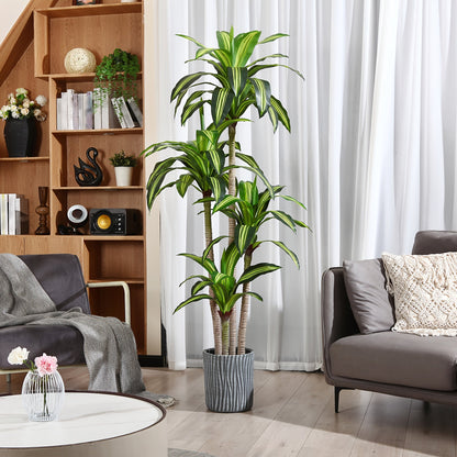 Artificial Dracaena Tree in Pot - 4ft / 5ft / 6ft, Realistic Faux Tropical Floor Plant, Easy Assembly, Pot Included - Indoor & Outdoor Home, Office, Living Room & Porch Decor