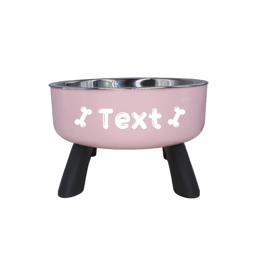 Personalized Stainless Steel Elevated Pet Bowl for Small Dogs – Anti-Slip Raised Feeder with Custom Name & Pattern, Neck Protection Design, Easy Clean Dog Food Water Dish