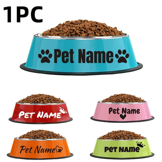 Personalized Stainless Steel Dog & Cat Bowl - Custom Engraved Pet Name Bowl with Paw Print Heart Crown Design, Anti-Tip Non-Slip, 200ml/400ml/1000ml, Food & Water Dish Gift