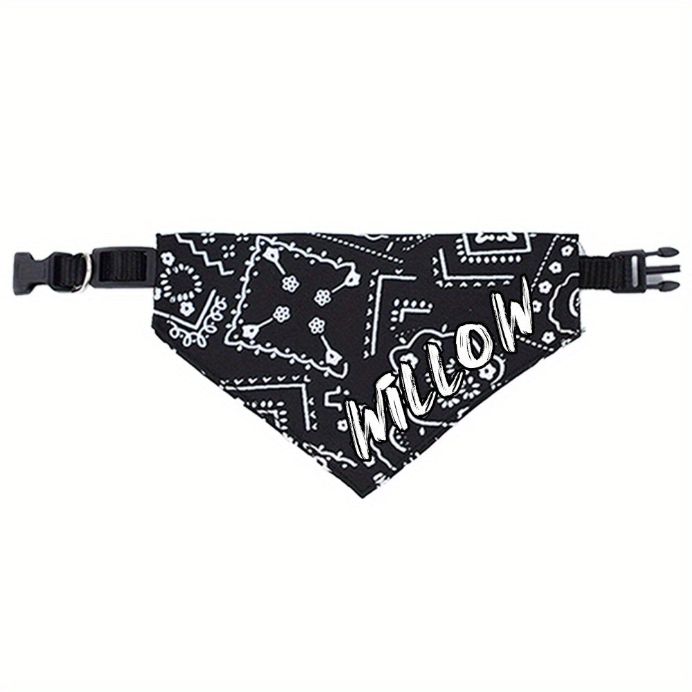 Personalized Dog Bandana Collar with Snap Closure - Adjustable Soft Polyester Pet Saliva Towel Necklace for Small Medium Large Dogs S M L 4 Colors Black Red Blue Pink Holiday Gift