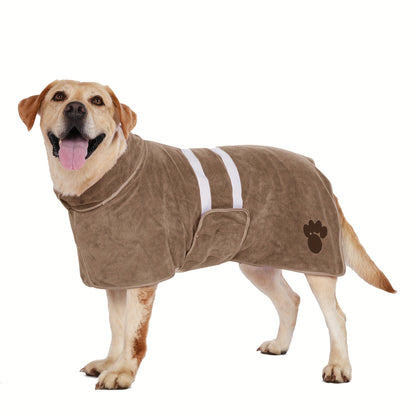 Quick-Dry Pet Bathrobe for Dogs & Cats – Absorbent Microfiber Towel Coat with Embroidered Detail, Hands-Free Drying Robe for Medium & Large Dogs After Bath, Swimming & Rain