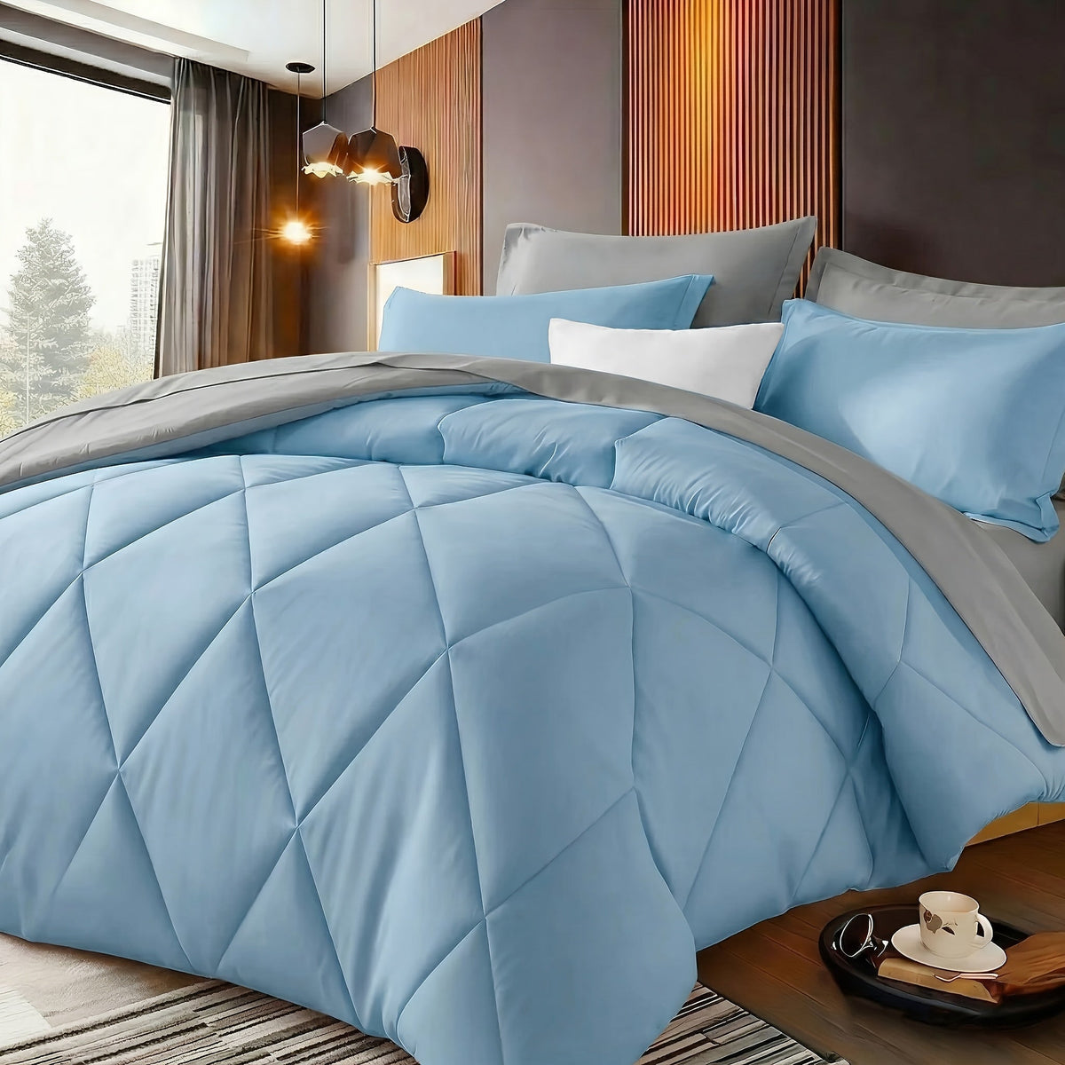Quilted Comforter Set Twin Queen King Size – Soft Diamond Pattern Quilt with Pillowcases Ultra-Fine Fiber Fill Lightweight Breathable All-Season Bedding 2/3 Piece Multiple Colors
