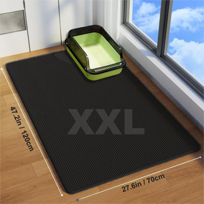 Extra Large Double-Layer Cat Litter Mat – Splash-Proof Leak-Proof EVA Non-Slip Washable Odor-Proof Scatter Control Litter Trapping Mat for Cat Litter Box, Easy to Clean Floor Protector for Cats