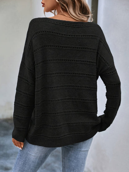 Women's Off-Shoulder Sweater - Solid Color Boat Neck Loose Knit Pullover | Casual Cozy Fall Winter Top Oversized Fashion Ladies Sweater