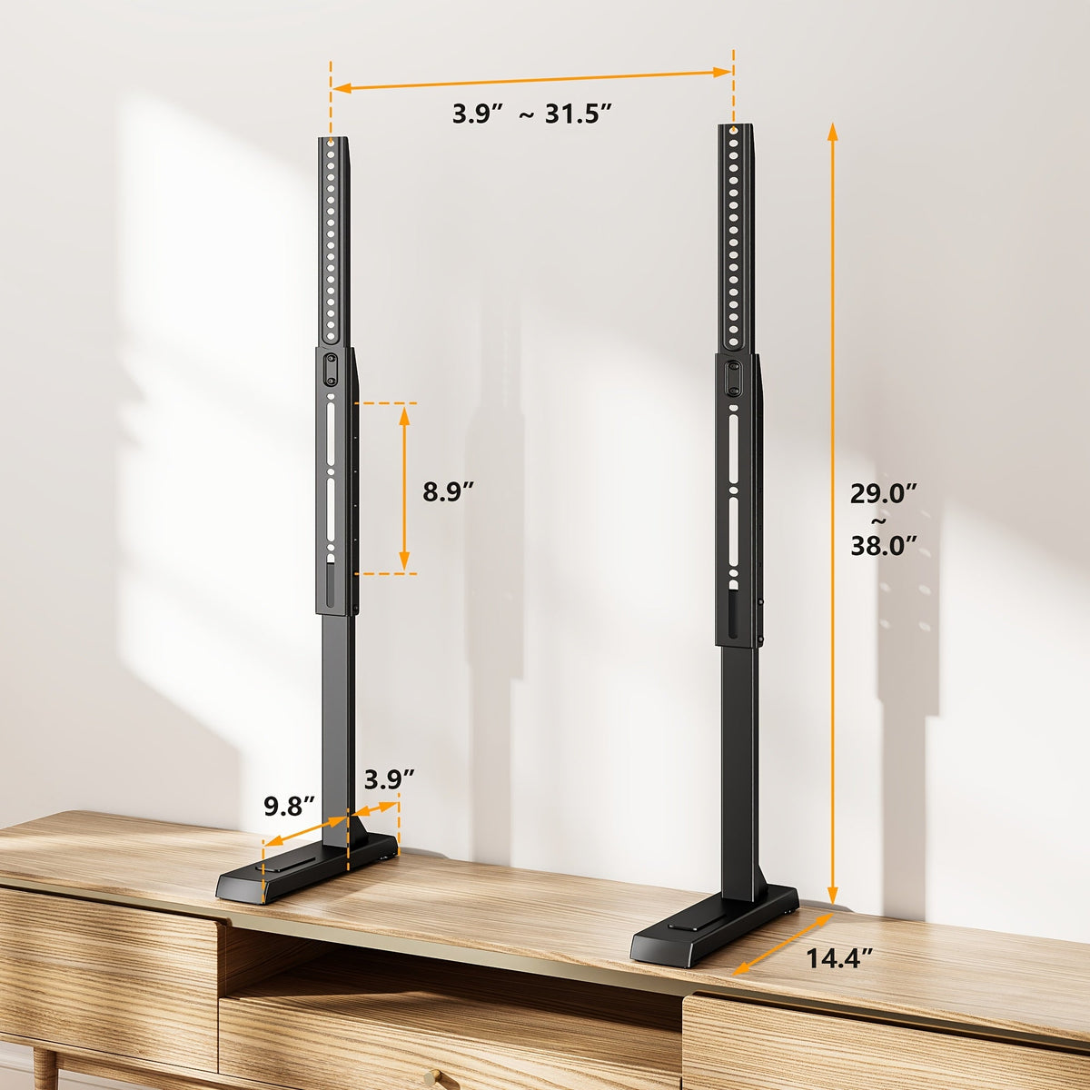 TV Stand with Legs - Height Adjustable 37"-92" Universal TV Floor Stand, Dual T-Bar Steel Frame, 150 lb Capacity, Cable Management, Anti-Tilt, No Drill - Black