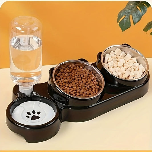 Tilted Anti-Slip Pet Feeder and Waterer Bowl Set - Ergonomic Tilt Design for Cats & Dogs, No Battery Required, Promotes Healthy Eating Posture, Easy-Clean Feeding & Drinking Station for Indoor Pets