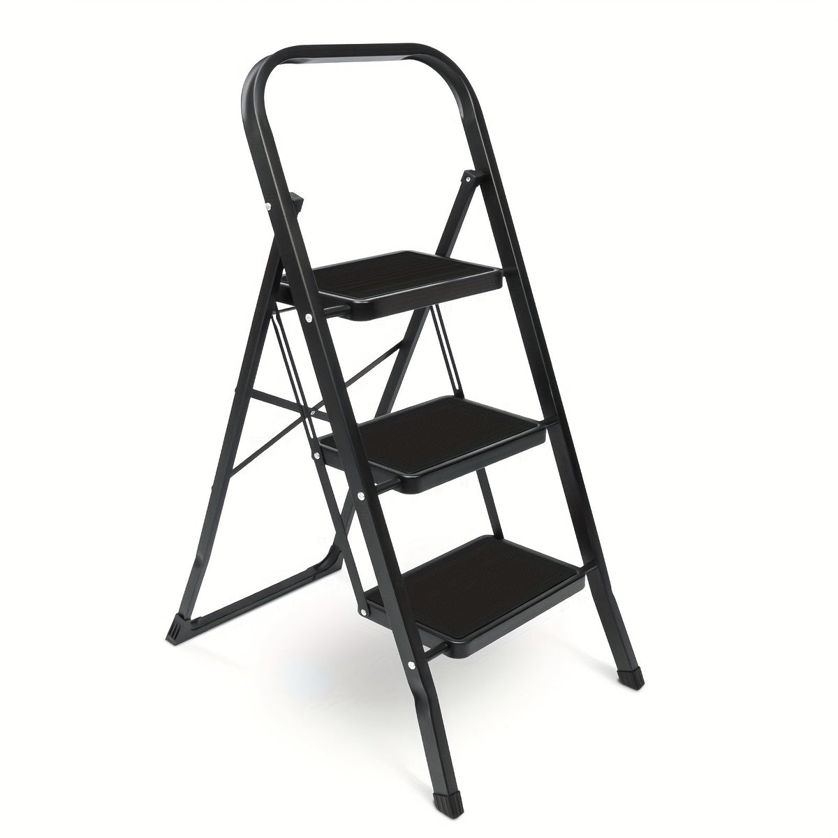 3-Step Folding Step Stool Ladder – 500 LB Capacity Wide Anti-Slip Pedal Handgrip Lightweight Portable Steel for Home Kitchen & Workshop in White & Black