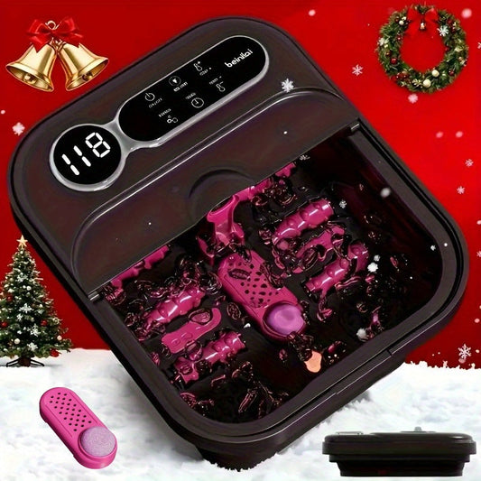 Foldable Automatic Heating Foot Spa Bathtub - Temperature Control, Massage Rollers, Bubbles & Pedicure Kit - Portable & Touch Model - Christmas & Holiday Gift