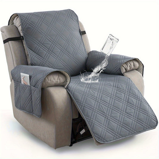 Waterproof Recliner Chair Cover - Non-Slip, 5-Layer Quilted Fabric, With Pocket, Pet Scratch-Resistant, Washable Furniture Protector - Living Room, Bedroom & Study - 10 Colors