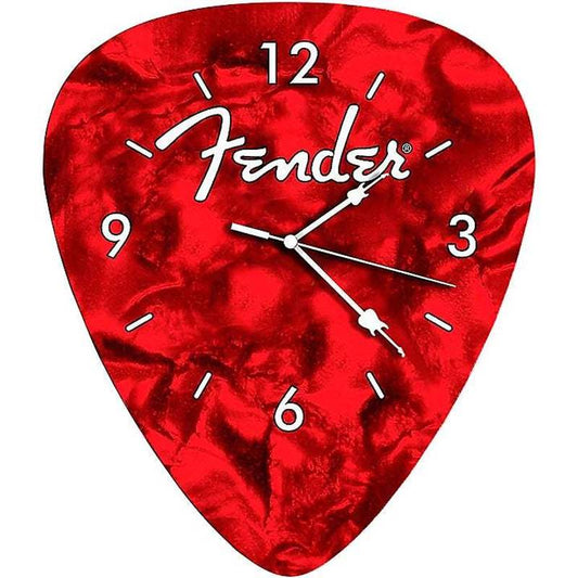 Fender Guitar Pick Wall Clock – Music Lover Wall Decor Easy Install AA Battery Powered – Red