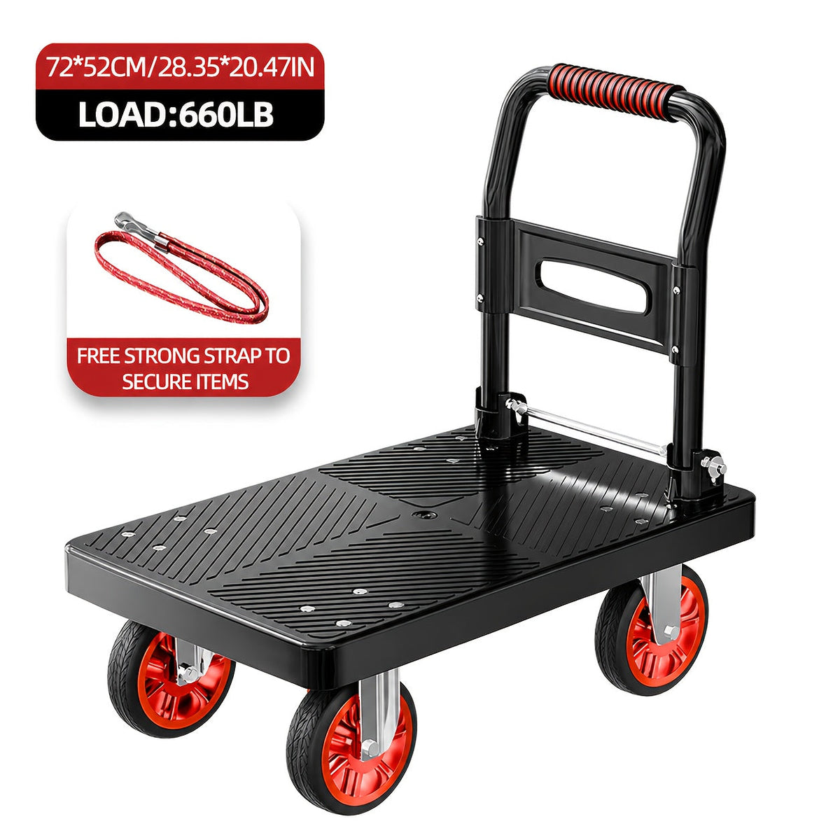 Heavy Duty Folding Platform Cart & Hand Truck with Strap - 190lb to 900lb Capacity Options, Silent Warehouse & Industrial Models for Moving, Warehouse, Garden & Holiday Use