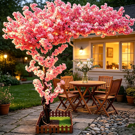 Artificial Cherry Blossom Tree Large Handmade Light Pink, Silk Flower Wishing Tree for Indoor Outdoor Home Office Wedding Party, Easy Assembly No Maintenance, 70"x47" / 78"x59"