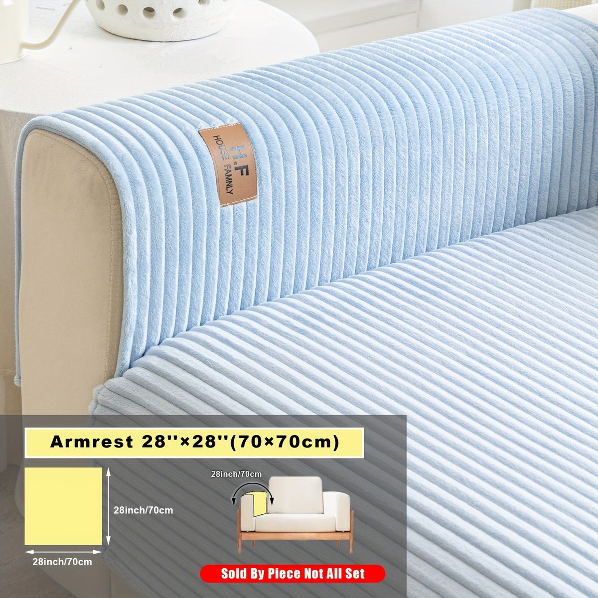 Short Plush Striped Sofa Cover & Cushion - All-Season, Pet-Friendly & Non-Slip - Armchair, Loveseat, 3/4/5-Seater, Backrest, Armrest & Pillowcase - White, Dark Gray, Light Gray, Coffee & Blue
