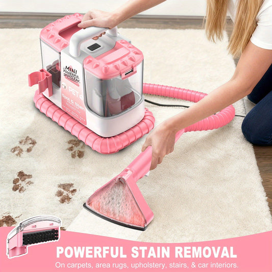 Portable Carpet & Upholstery Cleaner – 25 kPa Suction, 30 Oz Tank, Dual Brush Heads, Self-Cleaning, Pet-Friendly Stain Remover for Sofa, Couch, Carpet & Car, Pink Violet Blue – Nova Mart