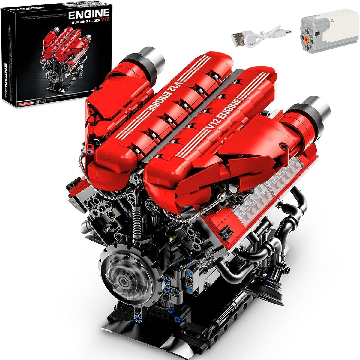 V12 Engine Model Kit That Runs 1607pcs – 12-Cylinder Sports Car Engine Building Set, Realistic Working V12 Engine Display Model, STEM Engineering Construction Toy, Educational Gift for Teens Adults Men Boys