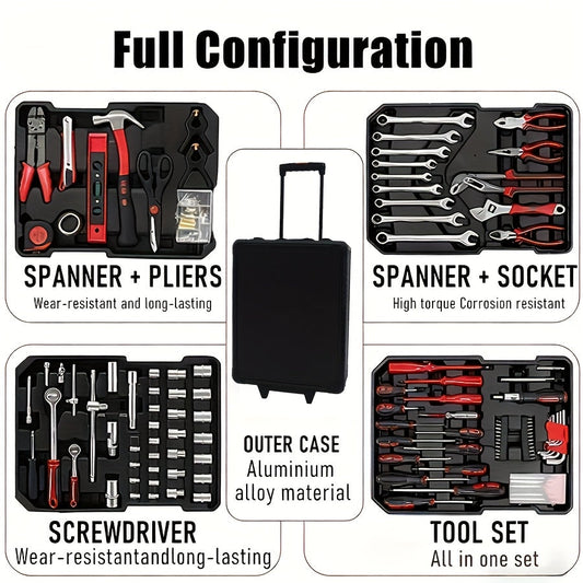 899-Piece Home & Automotive Tool Kit with Storage Box & Socket Wrench Set for Mechanics, DIY Repairs, Woodworking & Craft – Comprehensive All-in-One Toolbox for Home, Garage & Workshop