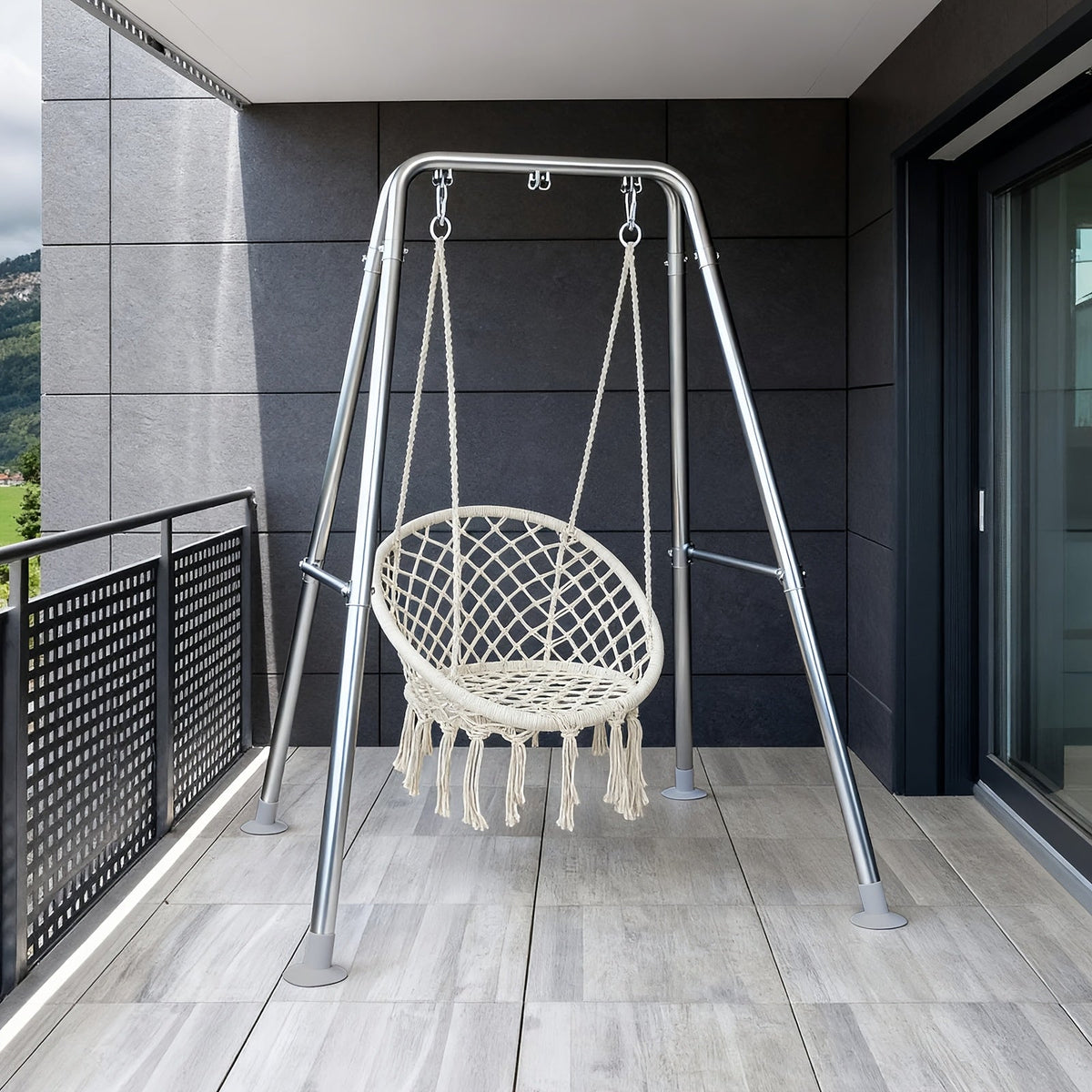 A-Frame Hammock Chair Stand Foldable – Heavy-Duty 300 LBS Steel Swing Stand for Hanging Chair Porch Indoor Outdoor Use in Black White Gold Silver