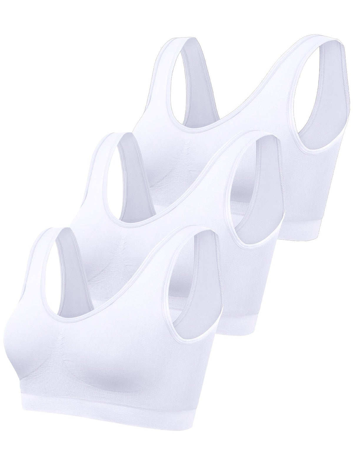 3-Pack Women's Seamless Ribbed Nylon Sports Bras - Thin, No Padding, Tank Top Style - Stretchy & Breathable - S–XXL - Black, White, Beige & Multi-Color Packs