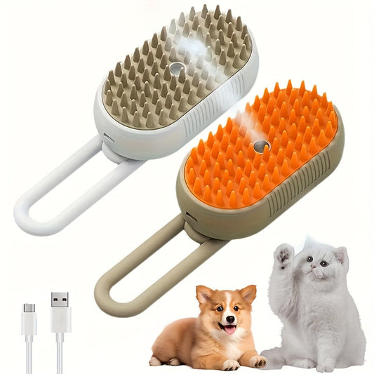 3-in-1 Self-Cleaning Pet Grooming Brush with Steam Spray - Deshedding Tool for Cats & Dogs, One-Click Hair Removal, 2026 New Model
