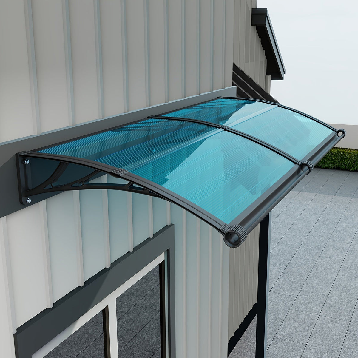 Polycarbonate Window & Door Awning Canopy with Large Gutter Rain Sun & UV Protection SPF50+ ABS Brackets – 15-Min DIY Install for Windows Doors Balcony & Garage, 7 Sizes Available
