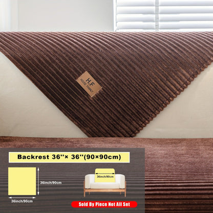 Short Plush Striped Sofa Cover & Cushion - All-Season, Pet-Friendly & Non-Slip - Armchair, Loveseat, 3/4/5-Seater, Backrest, Armrest & Pillowcase - White, Dark Gray, Light Gray, Coffee & Blue