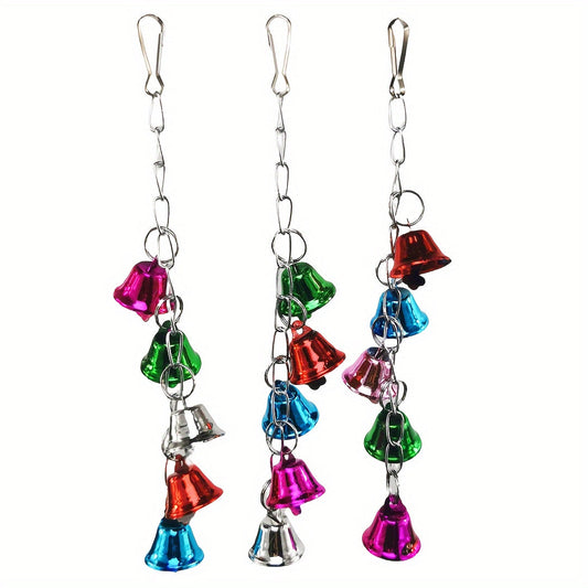 Parrot Bell Toy Hanging Swing Bird Cage Accessory Colorful Random Color Interactive Chew Toy for Cockatiels Budgies Parakeets Lovebirds Small Parrots – 1pc