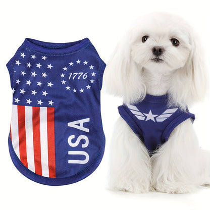 Patriotic American Flag Dog Vest - USA Pride Pet Apparel for 4th of July Memorial Day & Outdoor Activities, Pullover Knit Shirt for All Breeds