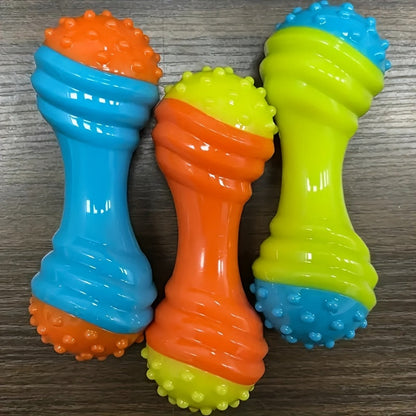 Squeaky Dumbbell Dog Toy for Small Dogs - Bite-Resistant TPR Interactive Chew Toy Promotes Play Exercise & Dental Health Puppy Teething Toy Random Color Fun Pet Gift