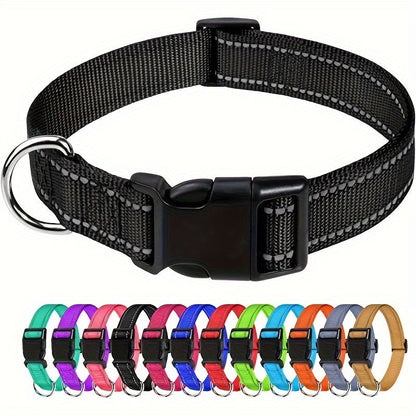 Reflective Adjustable Dog Collar for Small Medium Large Dogs & Cats – Safety Night Visibility Pet Collar with Durable Buckle, Comfortable Everyday Dog Collar