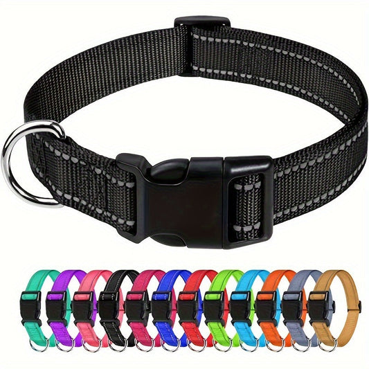 Reflective Adjustable Dog Collar for Small Medium Large Dogs & Cats – Safety Night Visibility Pet Collar with Durable Buckle, Comfortable Everyday Dog Collar
