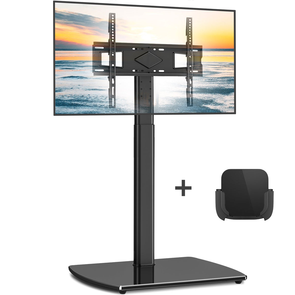 Height Adjustable Swivel TV Floor Stand for 32-65 Inch TVs – Universal LCD LED Flat Screen with Apple TV Roku Mount Cable Management & Tempered Glass Base