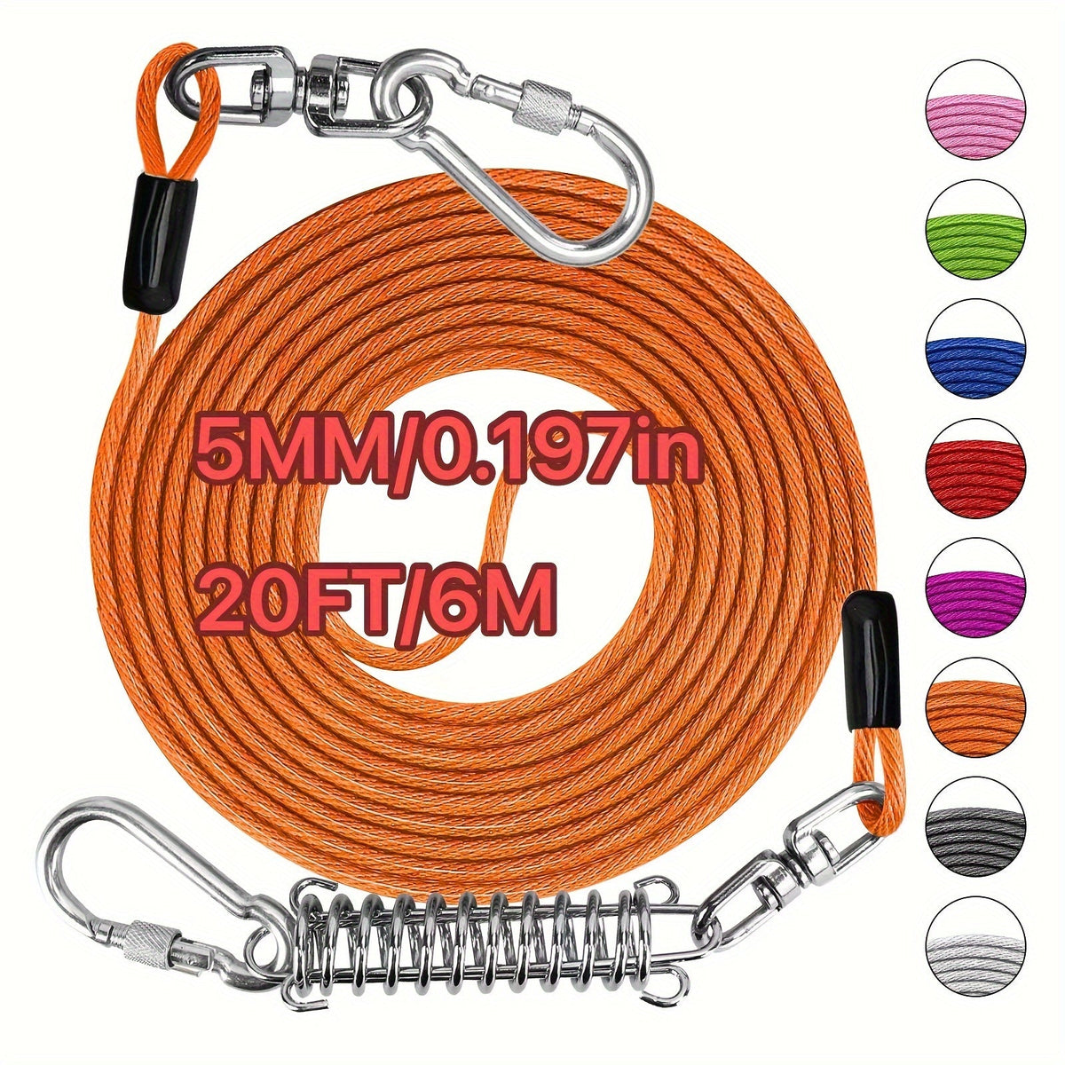 Heavy Duty Dog Leash 6 10 15 30 50 75 100 Feet Long Training Tie Out Cable for Large Dogs Up to 500 lbs Durable Bite-Resistant Yard Running Rope Lead