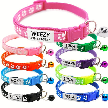 Personalized Adjustable Dog & Cat Collar with Paw Print Design - Colorful Customized Pet ID Tag Collar Stylish Safe Breakaway for Small Medium Large Pets Christmas Gift