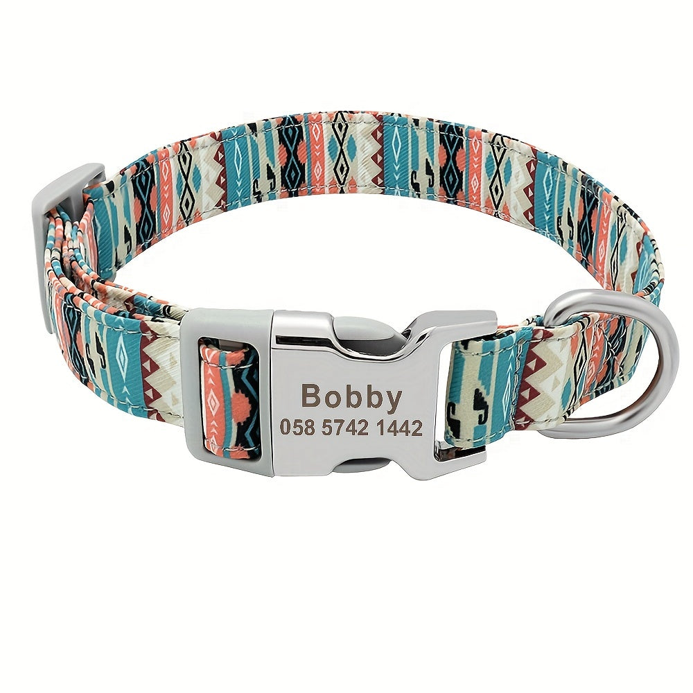 Custom Engraved & Printed Nylon Dog Collar with Name & Phone ID – Personalized Pet Collar for Puppies, Cats & Small to Large Dogs, Sizes S M L, 7 Vibrant Colors