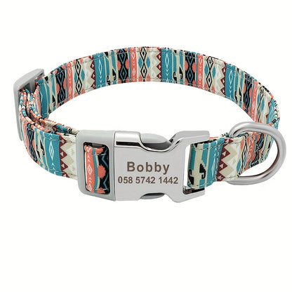 Custom Engraved & Printed Nylon Dog Collar with Name & Phone ID – Personalized Pet Collar for Puppies, Cats & Small to Large Dogs, Sizes S M L, 7 Vibrant Colors