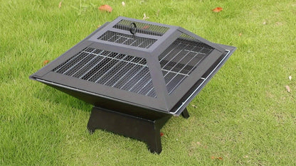 Outdoor Fire Pit 18.5 Inch Heavy-Duty Wood Burning Bowl with BBQ Grill Grate, Ash Collector, Fireproof Cover & Charcoal Hook – Backyard Patio Heater for Camping, Picnics & Gatherings