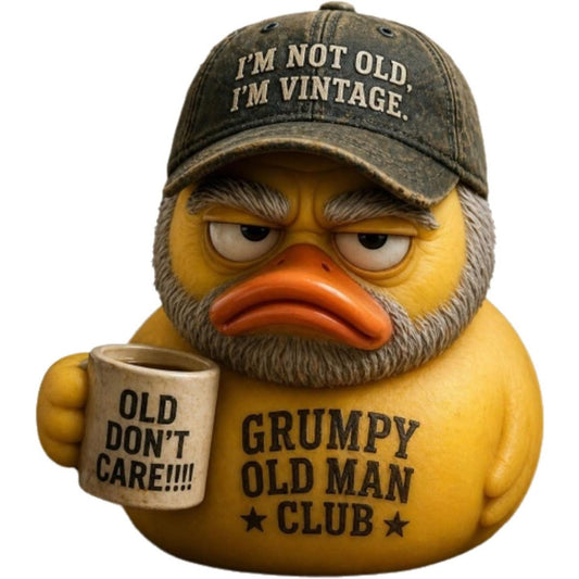 Old Man Club Duck - "I'm Not Old, I'm Retro" Humorous Resin Duck Ornament - Desktop & Office Decoration - Funny Novelty Statue Gift for Dad & Grandpa