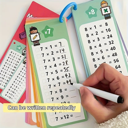 Multiplication Flash Cards 16pcs Reusable Writable Math Flashcards 1-12 Times Tables for Students Teachers Self-Assessment Dry Erase Markers Included Colorful Durable Math Learning Tool Christmas Gift
