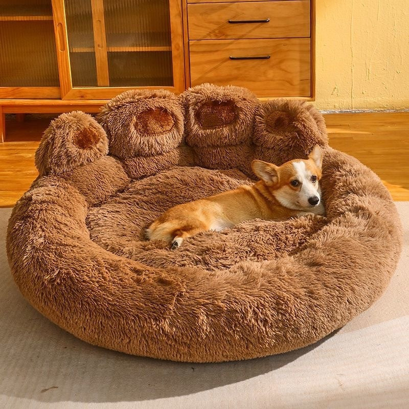 Bear Paw Plush Pet Bed for Dogs & Cats Soft Warm Cartoon Snuggle Bed Padded Sofa Cushion 6 Colors Gray Pink Coffee M L XL XXL XXXL Winter Cozy Dog Bed Cat Bed