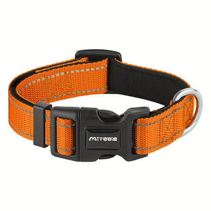 Reflective Neoprene Dog Collar with Comfort Padding - Adjustable Elastic Fit for Medium & Large Breed Dogs, Soft Padded Safety Collar for Training & Walking with High-Visibility Reflective Strip for Night Safety