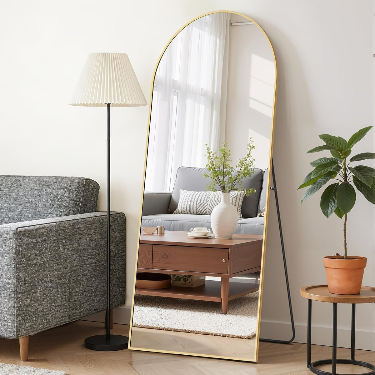 Arched Full Length Mirror 64"x21" Black Metal Frame, Floor Standing Leaning Wall Mirror, Arch Vertical Body Mirror for Living Room Bedroom Entryway Bathroom, Modern Home Decor